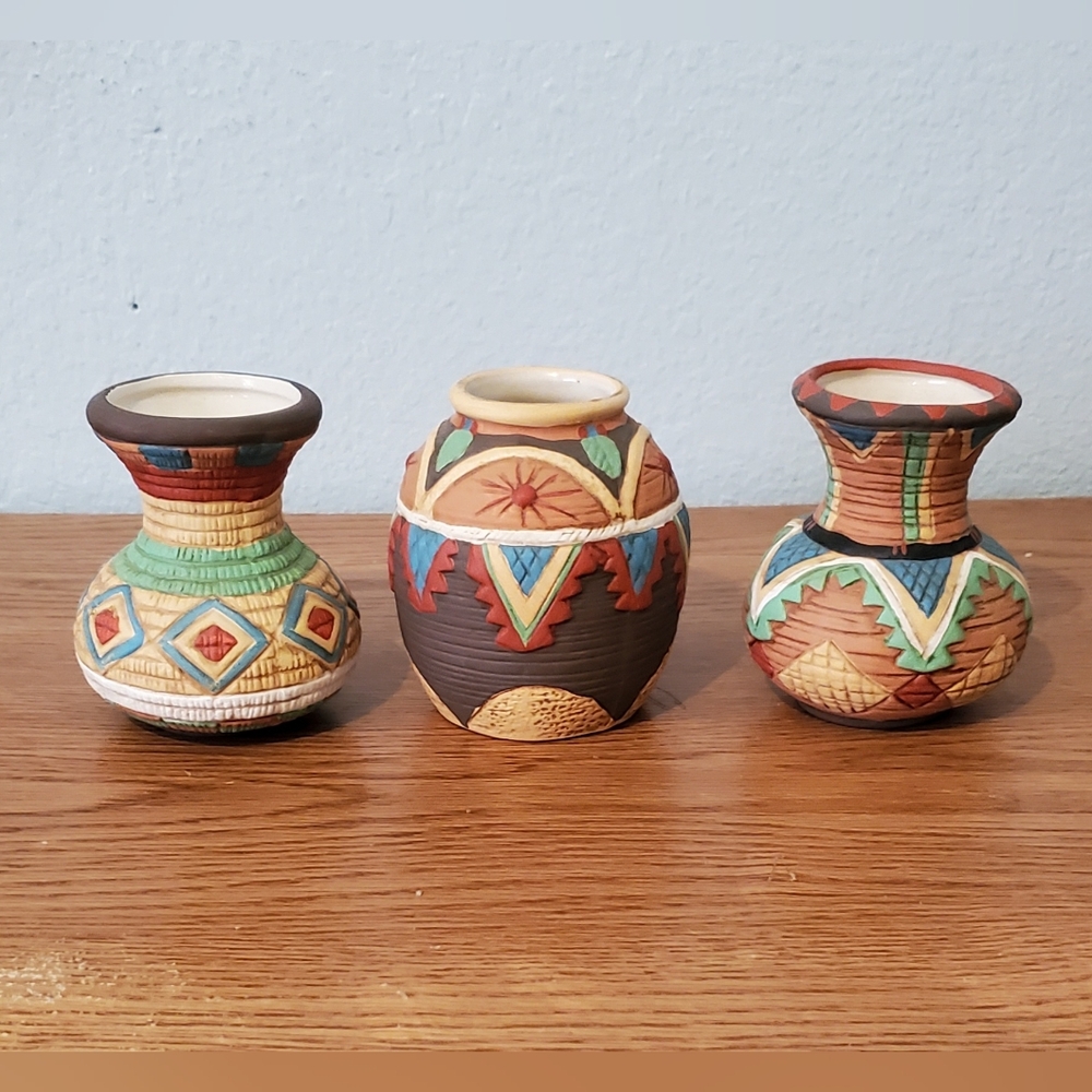 3 pieces of  Crown, Earthen Art Small Vases. New in box